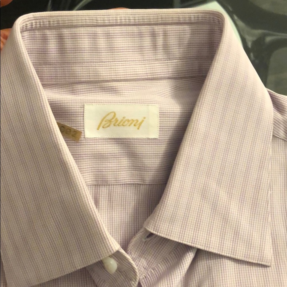 Brioni light purple check dress shirt